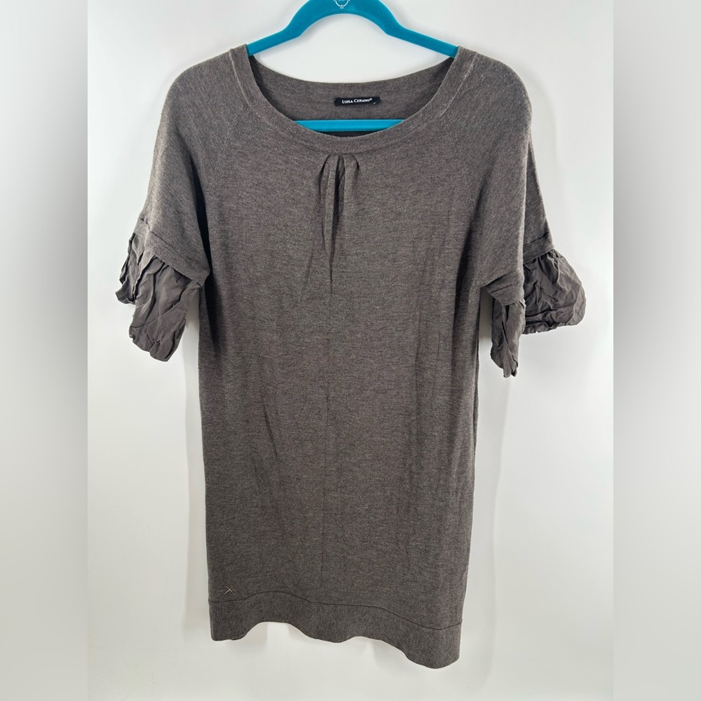 Luisa Cerano Gray/Taupe Ruffle Sleeve Knit Mini Dress Size 6